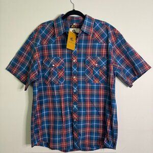 Coevals Club Men's Western Short Sleeve Peal Snap Button Plaid Shirt Size XL